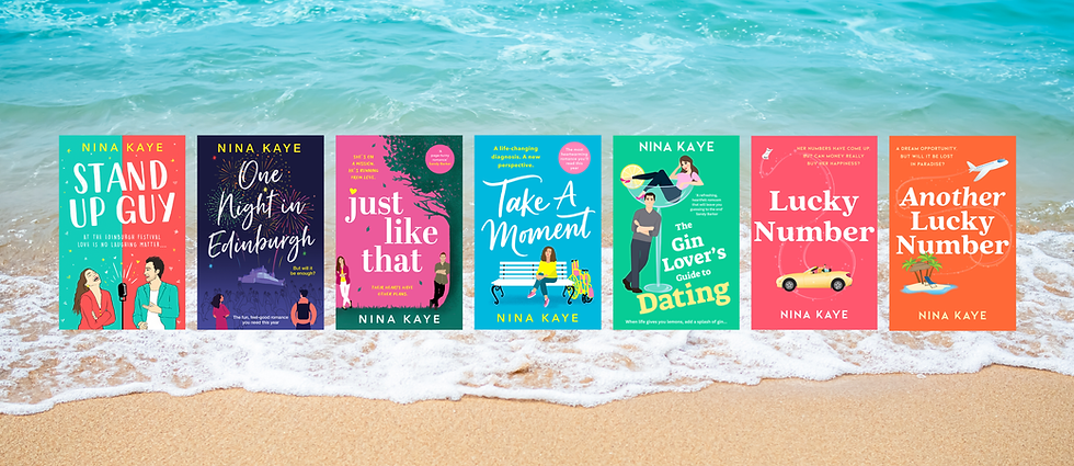 Nina Kaye books on a beach background
